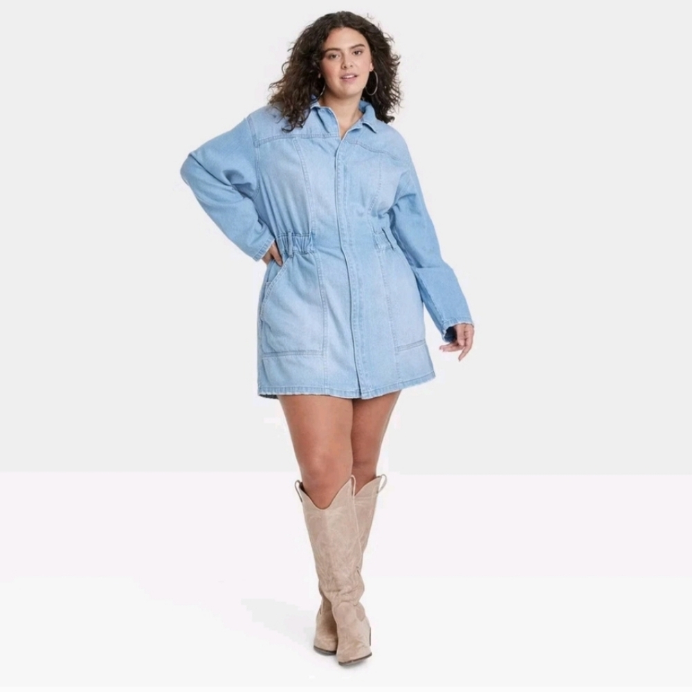 Universal Thread NWOT Denim Jean Zip Front Chore Coat Jacket Large Pockets Long